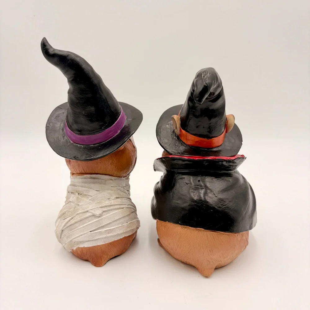 Halloween Capybara Figurine Set 2 Mummy Skeleton Vampire Witch Hat Decor Hamster